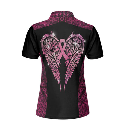 Faith Hope Love Angel Wings Breast Cancer Awareness Short Sleeve Women Polo Shirt, Pink Awareness Ribbon Polo Shirt For Ladies Lasfour SO0715