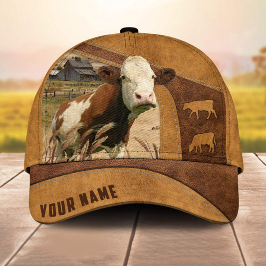 Custom Name Fleckvieh Cale 3D Cap 3D All Over Print Baseball Cap, Cap For Farm Lovers, Animal Cap, Leather Pattern Cap CA3008
