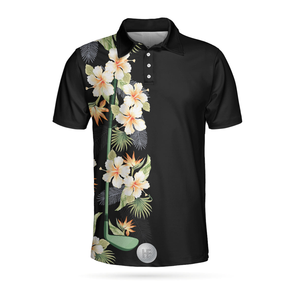 Floral Golf Club And Ball Polo Shirt, Wild Floral And Leaves Golfing Polo Shirt, Tropical Golf Shirt For Men Lasfour SO1411