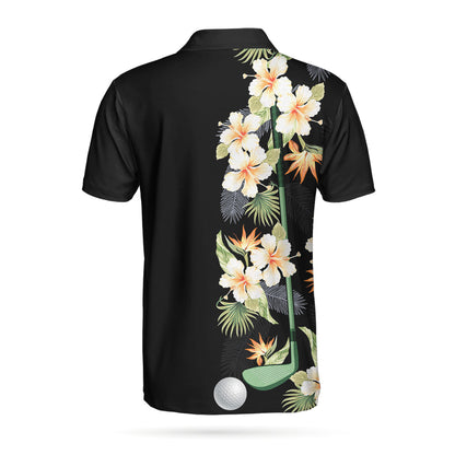 Floral Golf Club And Ball Polo Shirt, Wild Floral And Leaves Golfing Polo Shirt, Tropical Golf Shirt For Men Lasfour SO1411