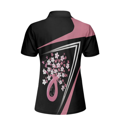 Flowers Faith Hope Love Pink Breast Cancer Awareness Short Sleeve Women Polo Shirt, Awareness Ribbon Polo Shirt For Ladies Lasfour SO0687