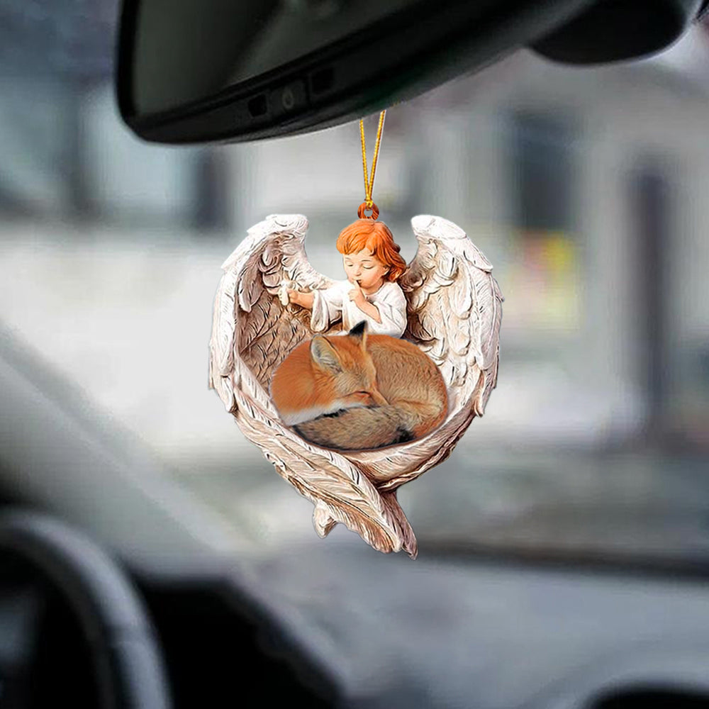 Cute Fox Sleeping Protected By Angel Acrylic Two Sides Hanging Ornament For Car Tree OO1089