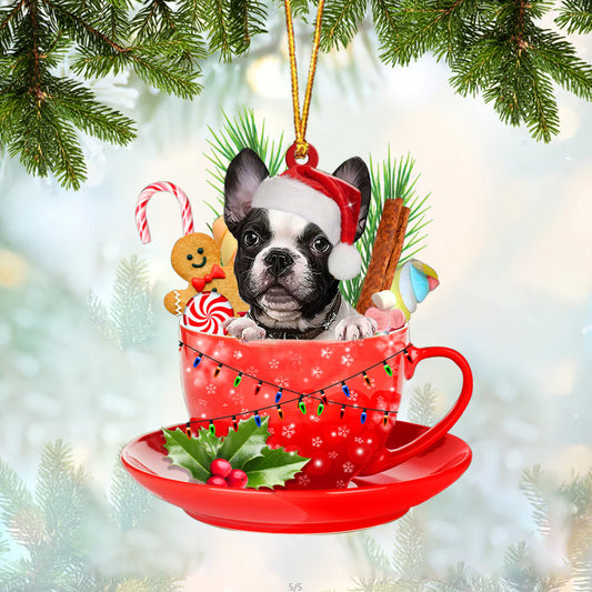 French Bulldog In Cup Merry Christmas Ornament Flat Acrylic Dog Ornament OO1929