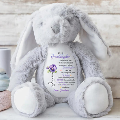Straighten Your Crown You Are Braver Stronger Loved Personalized Birth Flower Stuffed Bunny, To My Granddaughter Whenever You Feel Overwhelmed Personalized Stuffed Bunny For For Daughter Granddaughter TD0020