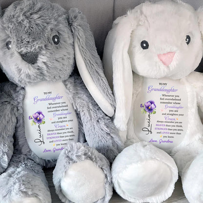 Straighten Your Crown You Are Braver Stronger Loved Personalized Birth Flower Stuffed Bunny, To My Granddaughter Whenever You Feel Overwhelmed Personalized Stuffed Bunny For For Daughter Granddaughter TD0020