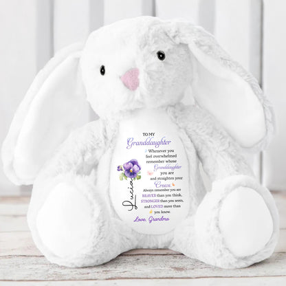 Straighten Your Crown You Are Braver Stronger Loved Personalized Birth Flower Stuffed Bunny, To My Granddaughter Whenever You Feel Overwhelmed Personalized Stuffed Bunny For For Daughter Granddaughter TD0020