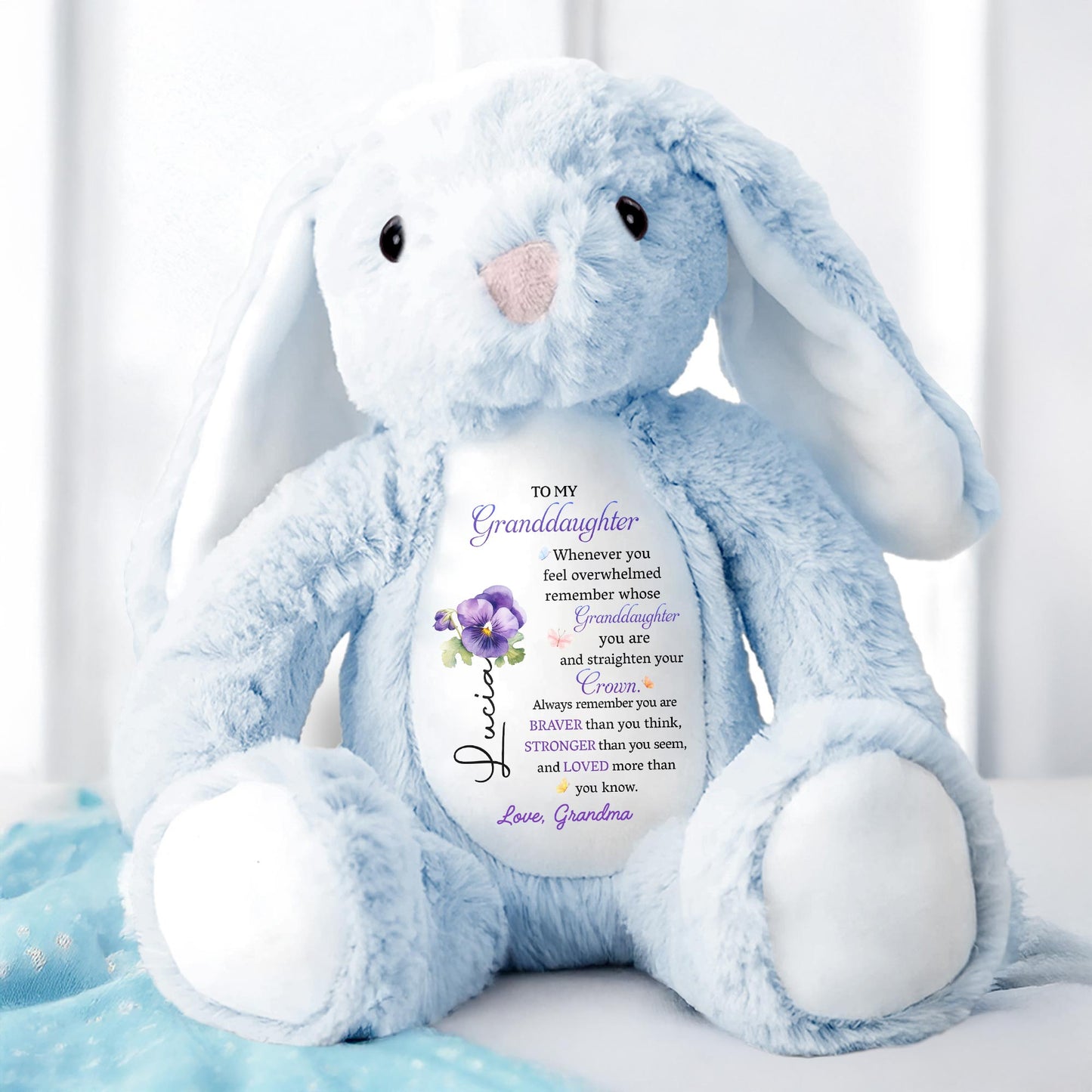 Straighten Your Crown You Are Braver Stronger Loved Personalized Birth Flower Stuffed Bunny, To My Granddaughter Whenever You Feel Overwhelmed Personalized Stuffed Bunny For For Daughter Granddaughter TD0020