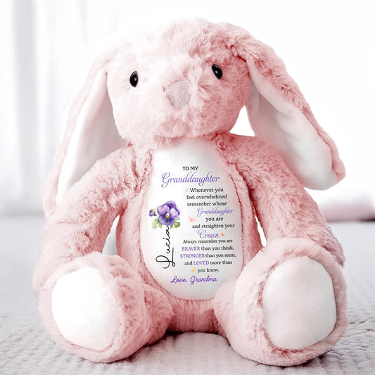 Straighten Your Crown You Are Braver Stronger Loved Personalized Birth Flower Stuffed Bunny, To My Granddaughter Whenever You Feel Overwhelmed Personalized Stuffed Bunny For For Daughter Granddaughter TD0020