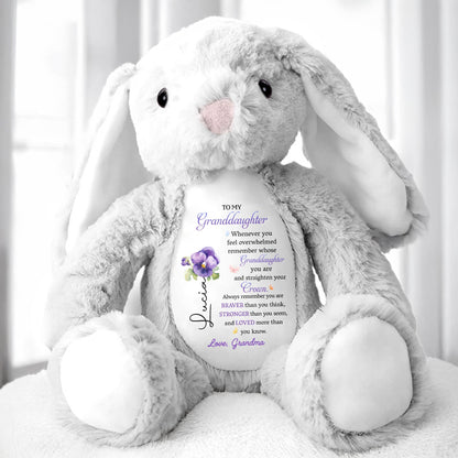 Straighten Your Crown You Are Braver Stronger Loved Personalized Birth Flower Stuffed Bunny, To My Granddaughter Whenever You Feel Overwhelmed Personalized Stuffed Bunny For For Daughter Granddaughter TD0020