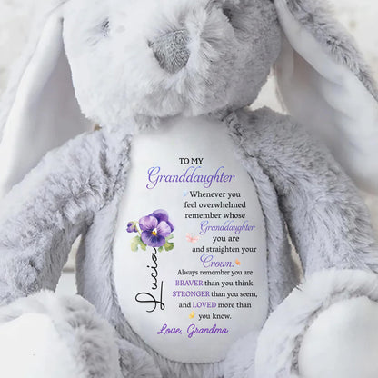 Straighten Your Crown You Are Braver Stronger Loved Personalized Birth Flower Stuffed Bunny, To My Granddaughter Whenever You Feel Overwhelmed Personalized Stuffed Bunny For For Daughter Granddaughter TD0020