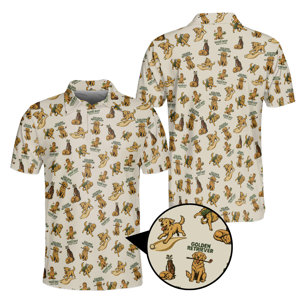 Men's Golden Retriever Golf Polo Shirt, Golden Retriever Lover Golf Shirts GE0393