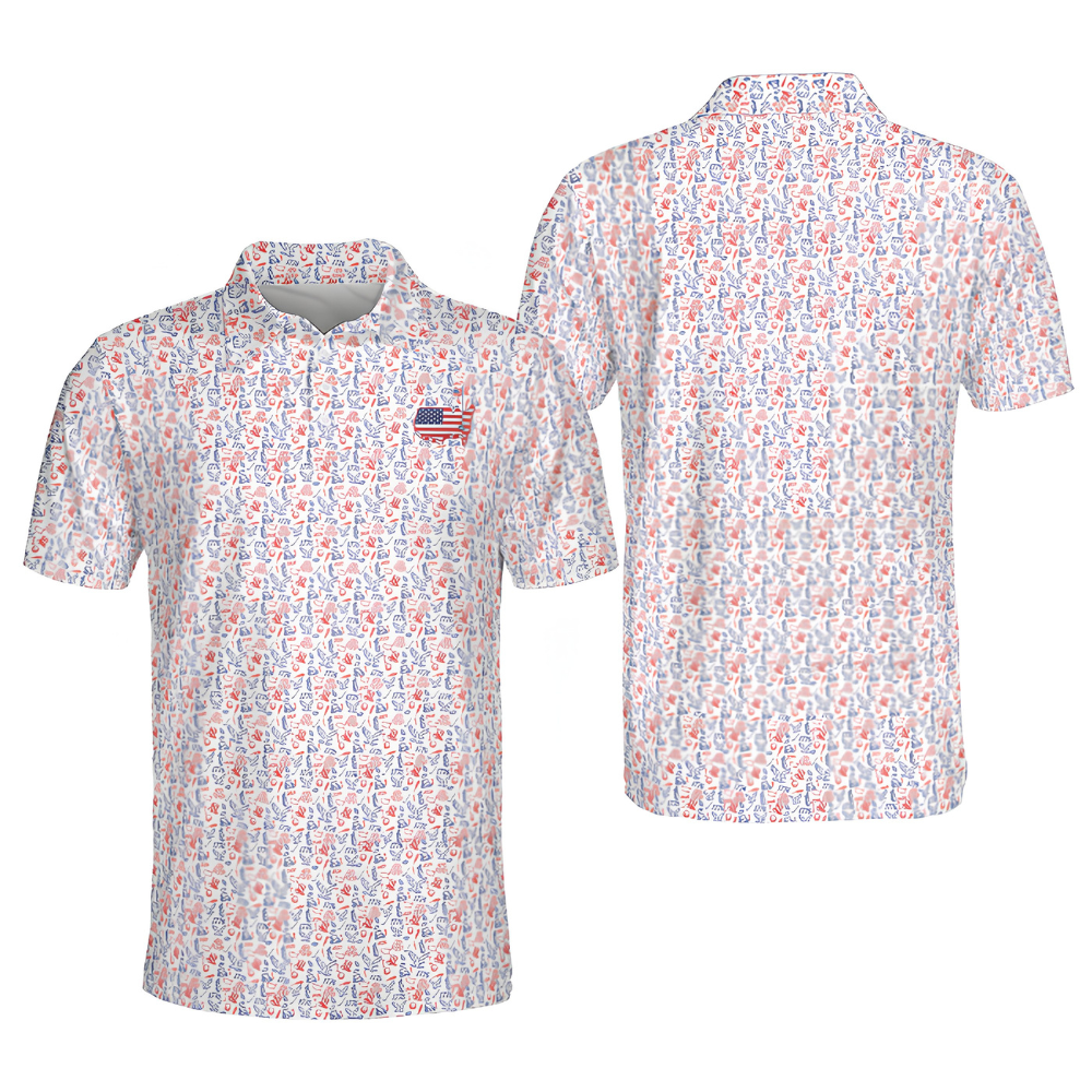 Matching 250th Anniversary USA Pattern Golf Shirt For His And Her, Fourth Of July Matching Couple Golf Shirts GE0525