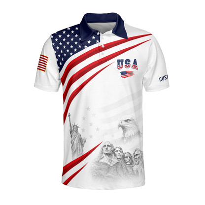 Custom USA Flag Golf Polo Shirt For Men, Custom Fourth Of July Patriotic Golf Shirts GE0531