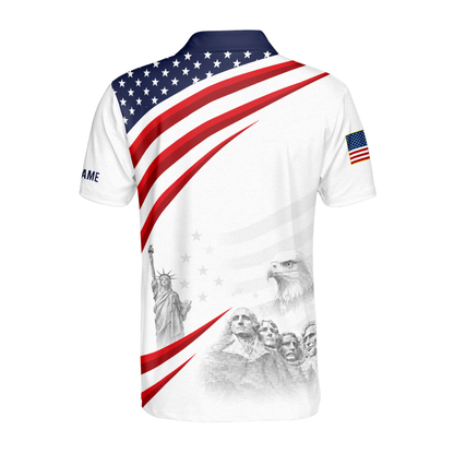 Custom USA Flag Golf Polo Shirt For Men, Custom Fourth Of July Patriotic Golf Shirts GE0531