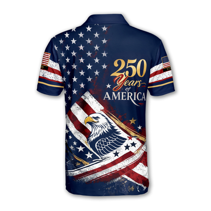 Eagle USA Flag 250 Years Of America Matching Golf Polo Shirt For Men Women, 4th Of July Couple Golf Shirts GE0552