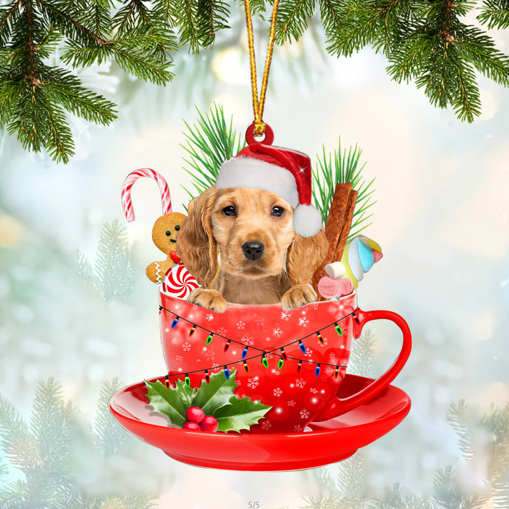 GOLDEN Cocker Spaniel In Cup Merry Christmas Ornament Flat Acrylic Dog Ornament OO1896