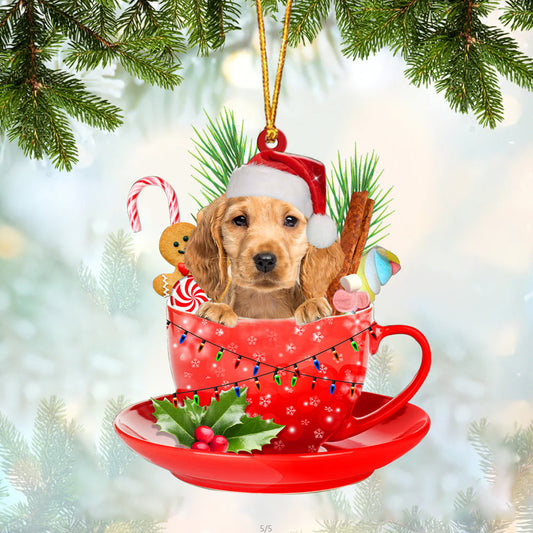 GOLDEN Cocker Spaniel In Cup Merry Christmas Ornament Flat Acrylic Dog Ornament OO1896