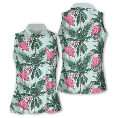 Seamless tropical flamingo golf women short sleeve polo shirt sleeveless polo shirt, idea gift for golf lover GY0013