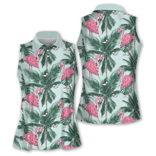 Seamless tropical flamingo golf women short sleeve polo shirt sleeveless polo shirt, idea gift for golf lover GY0013
