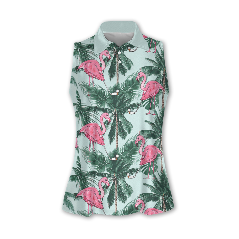 Seamless tropical flamingo golf women short sleeve polo shirt sleeveless polo shirt, idea gift for golf lover GY0013