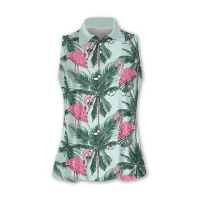 Seamless tropical flamingo golf women short sleeve polo shirt sleeveless polo shirt, idea gift for golf lover GY0013