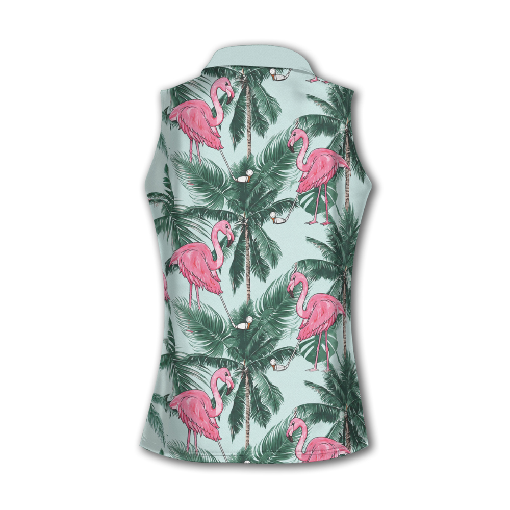Seamless tropical flamingo golf women short sleeve polo shirt sleeveless polo shirt, idea gift for golf lover GY0013