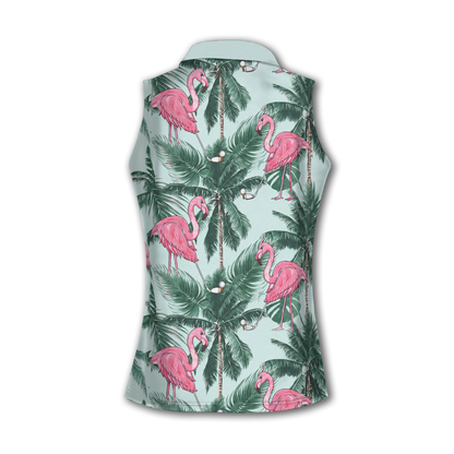 Seamless tropical flamingo golf women short sleeve polo shirt sleeveless polo shirt, idea gift for golf lover GY0013