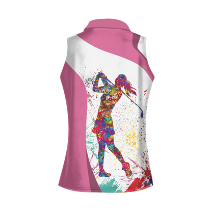 Funny pink white women's sleeveless polo golf, custom this is what an awesome golfer looks like GY0188
