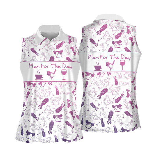Plan for the day wine gradient pattern women golf apparel, women short sleeve polo shirt, sleeveless polo shirt GY0318