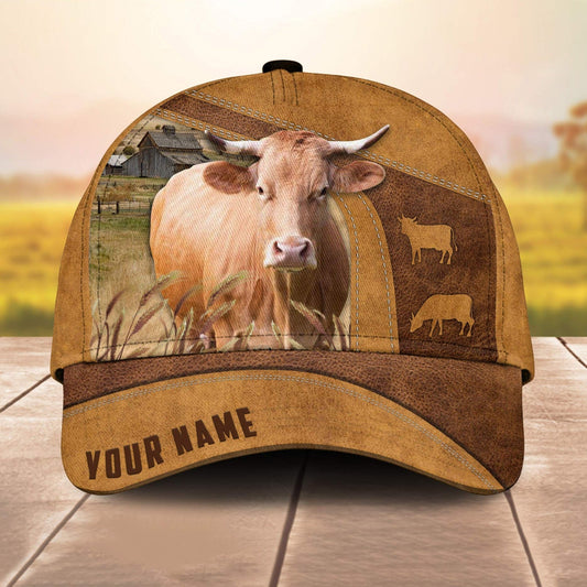 Custom Name Gelbvieh Cale 3D Cap 3D All Over Print Baseball Cap, Cap For Farm Lovers, Animal Cap, Leather Pattern Cap CA3010