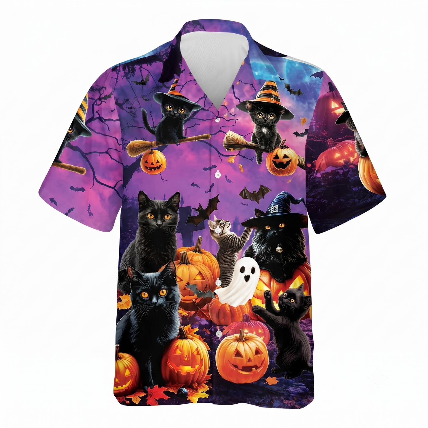 Black Cat Pumpkin Ghost Hawaiian Shirt Men Women, Halloween Cat Lover Hawaiian Shirts HE0641