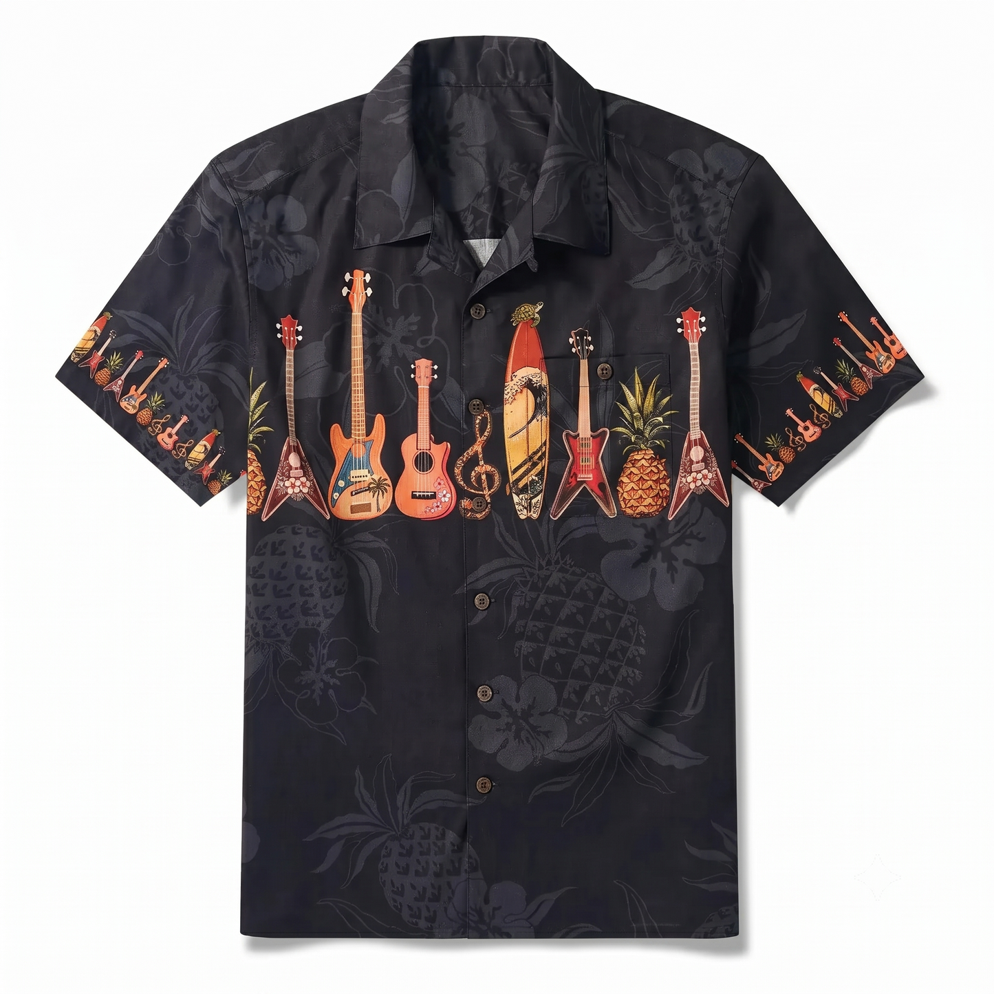 Music Instrument Tropical Black Hawaiian Shirt Men Women, Music Lover Hawaiian Shirts HE0642