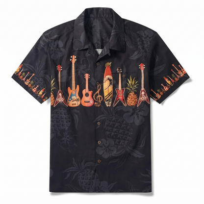Music Instrument Tropical Black Hawaiian Shirt Men Women, Music Lover Hawaiian Shirts HE0642