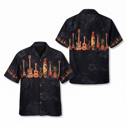 Music Instrument Tropical Black Hawaiian Shirt Men Women, Music Lover Hawaiian Shirts HE0642