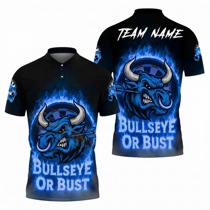 Bullseye Or Bust Custom Bull Fire Darts Polo Shirt For Men, Custom Bull Darts Shirt For Team DZ0175