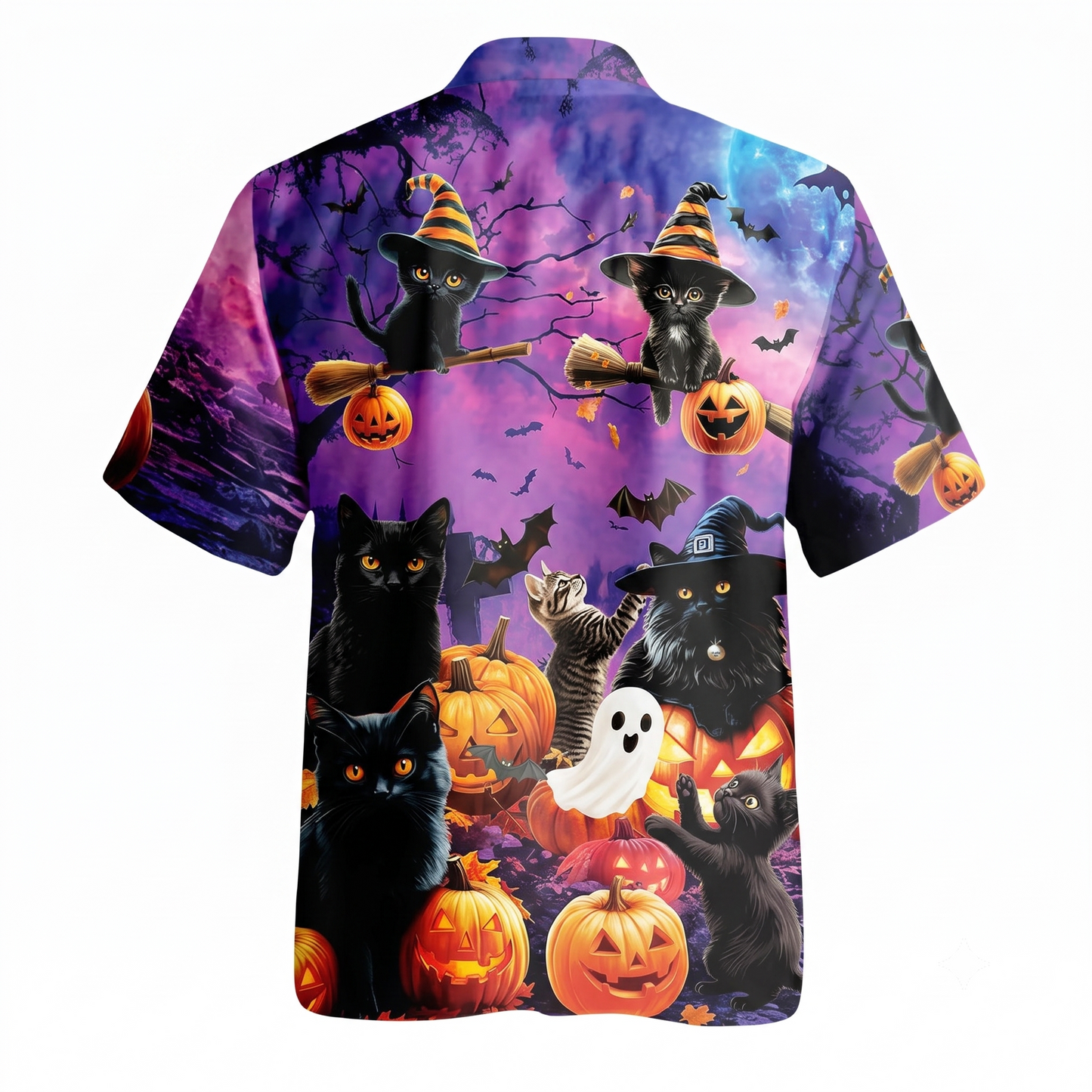 Black Cat Pumpkin Ghost Hawaiian Shirt Men Women, Halloween Cat Lover Hawaiian Shirts HE0641