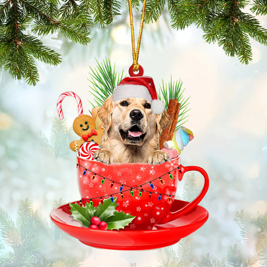 Golden Retriever In Cup Merry Christmas Ornament Flat Acrylic Dog Ornament OO1847