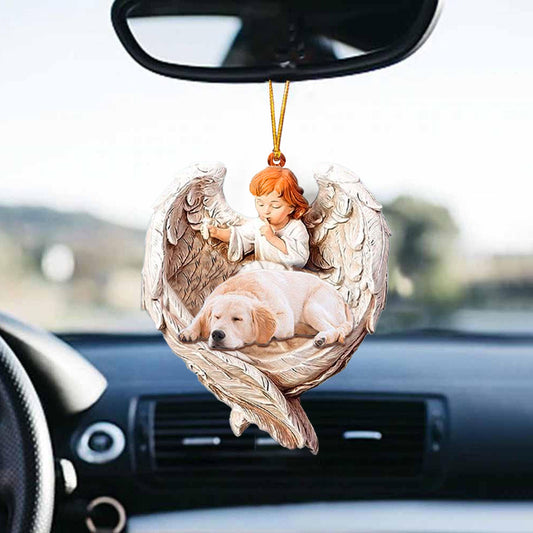 Sleeping Golden Retriever Protected By Angel Car Hanging Ornament Best Dog Ornaments OO1086
