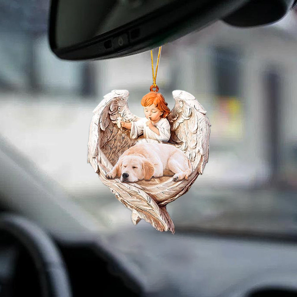 Sleeping Golden Retriever Protected By Angel Car Hanging Ornament Best Dog Ornaments OO1086