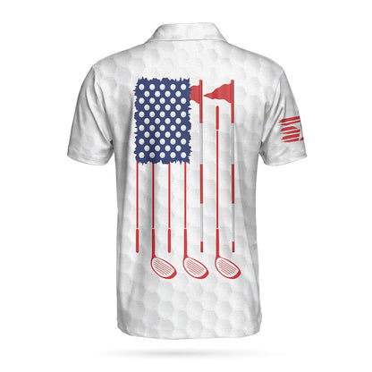 Golf American Flag Argyle Polo Shirt, White Golf Texture American Flag Polo Shirt, Patriotic Golf Shirt For Men Lasfour SO1410
