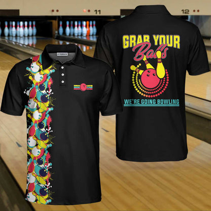 Grab Your Balls We Are Going Bowling Polo Shirt, Black Bowling Shirt For Men Lasfour SO1424