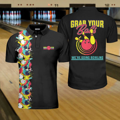 Grab Your Balls We Are Going Bowling Polo Shirt, Black Bowling Shirt For Men Lasfour SO1424