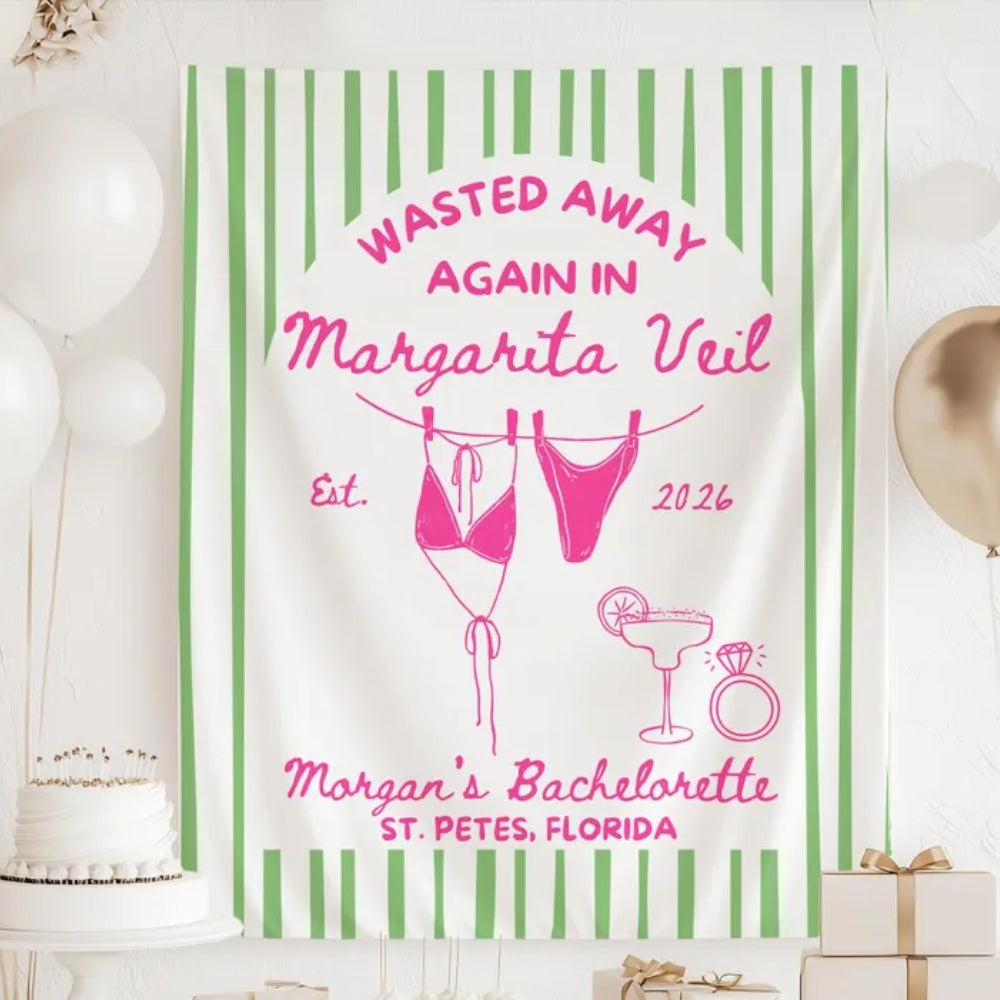 Wasted Away Again In Margarita Veil Personalized Cocktail Bachelorette Party Banner, Custom Bachelorette Banner WD0531