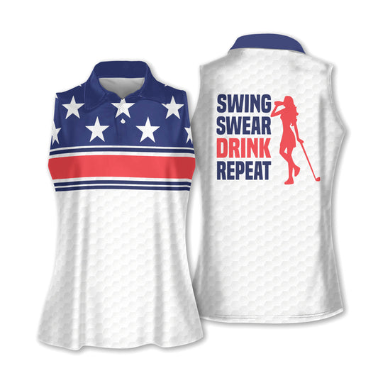 Swing Swear Drink Repeat Sleeveless Polo Shirt GW0058