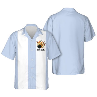 Custom Light Blue Vintage Bowling Hawaiian Shirt, Custom Logo Bowling Shirts Vintage HB0176
