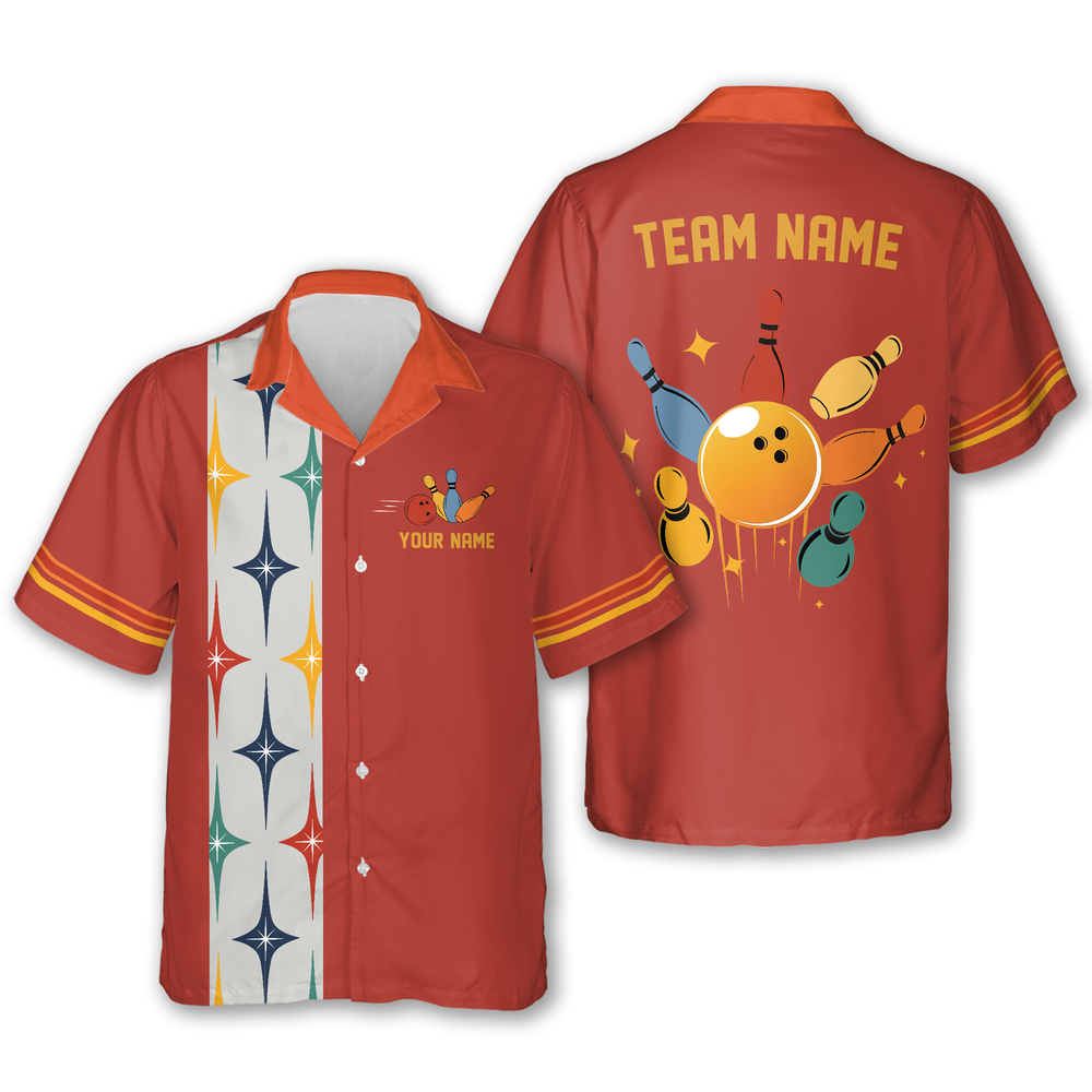 Custom Retro Hawaiian Bowling Team Shirts For Men, Custom Bowling Team Shirts HB0185