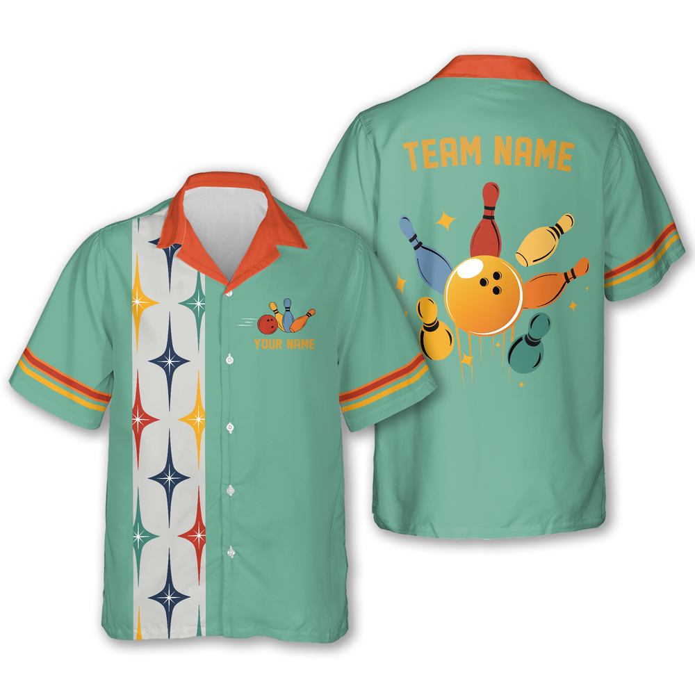 Custom Retro Hawaiian Bowling Team Shirts For Men, Custom Bowling Team Shirts HB0185