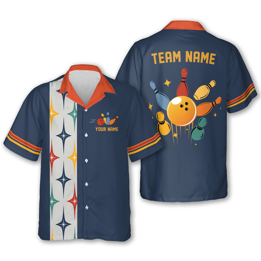 Custom Retro Hawaiian Bowling Team Shirts For Men, Custom Bowling Team Shirts HB0185