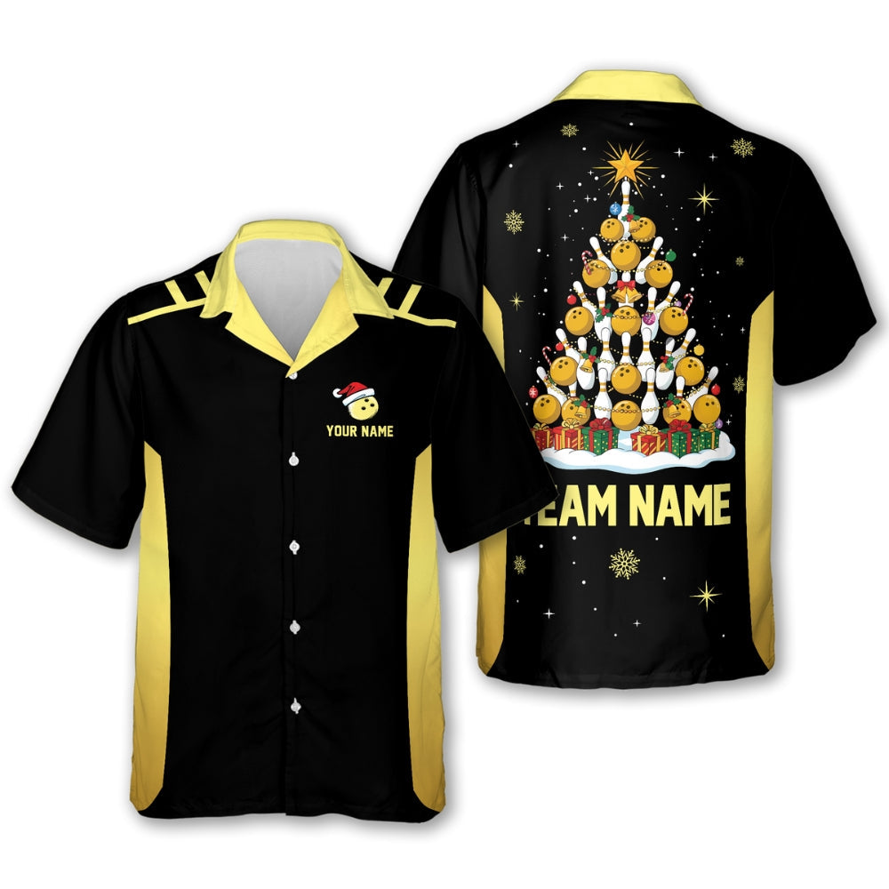 Custom Christmas Tree Bowling Hawaiian Shirt For Men And Women, Custom Christmas Bowling Team Shirts HB0188