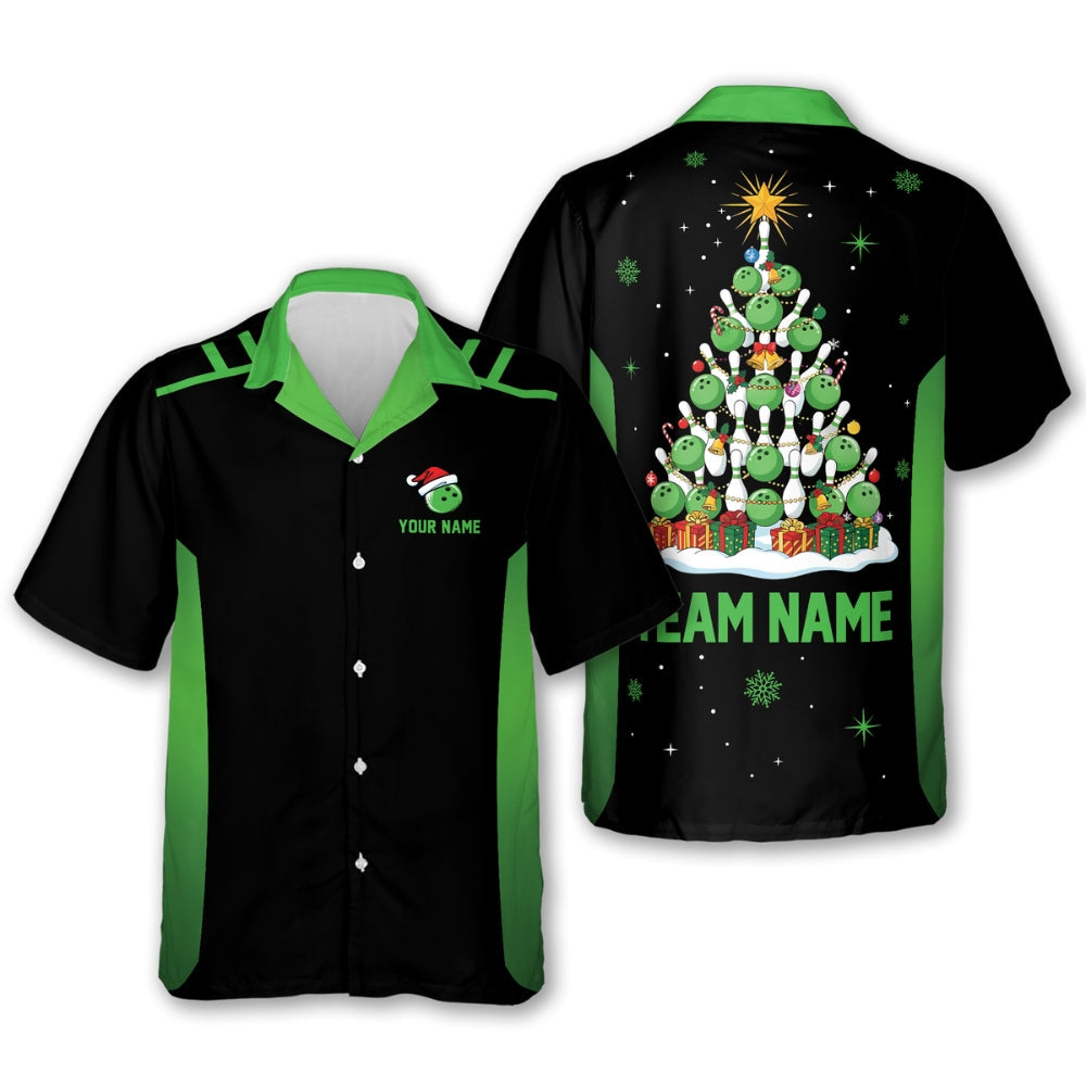 Custom Christmas Tree Bowling Hawaiian Shirt For Men And Women, Custom Christmas Bowling Team Shirts HB0188